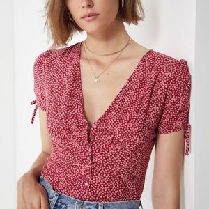 UO Button-Down Tie-Sleeve Blouse